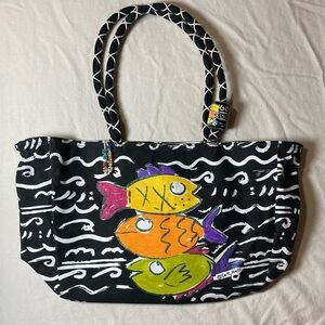 Sally Huss Tote with Vibrant Three Fish Design | Beach Bag